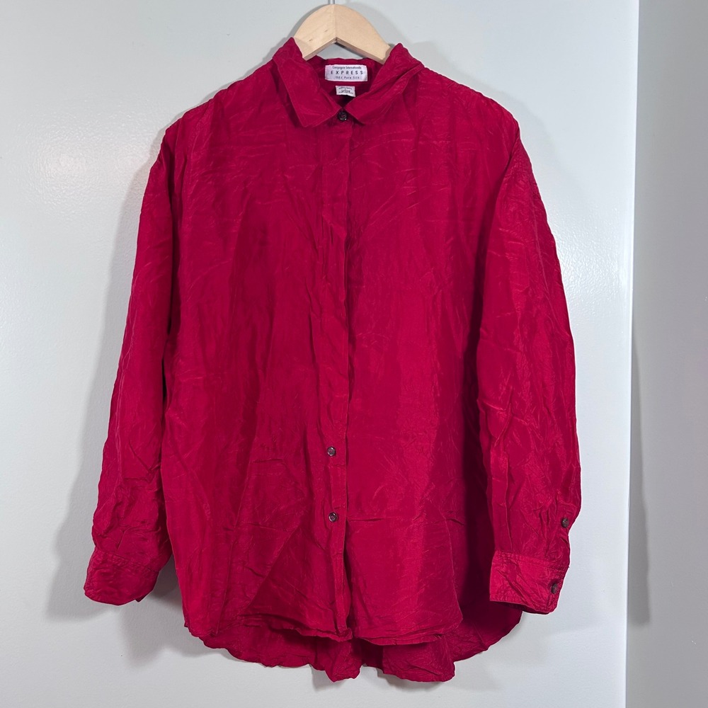 Vintage Express Compagnie Internationale Red Silk Button Down Shirt Large